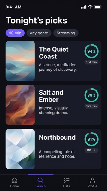 Reelo app screen showing tonight's film picks